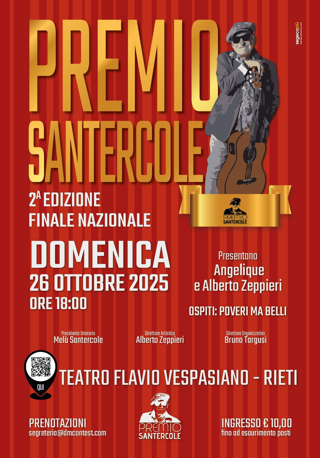 Scelti i finalisti del Premio Santercole 2025. Al Teatro Vespasiano di Rieti il 26 ottobre.