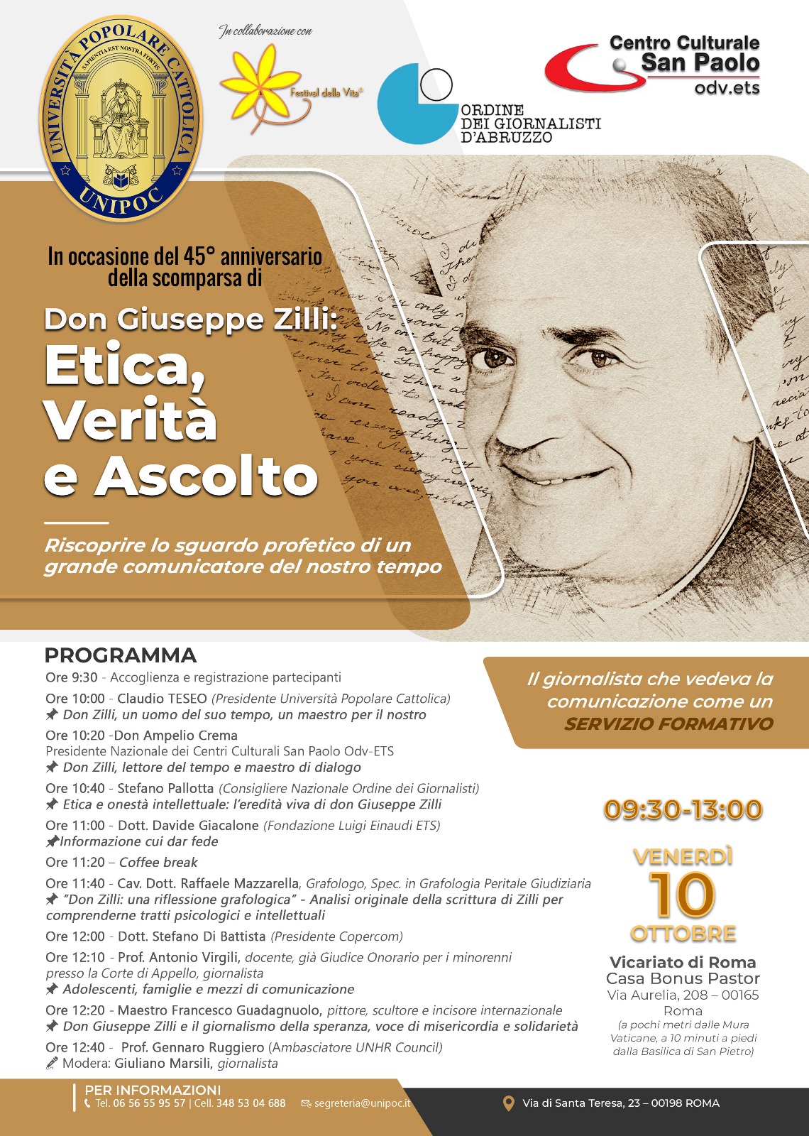 COMUNICATO STAMPA: A Roma il Convegno Nazionale su Don Giuseppe Zilli: Etica, Verità e Ascolto