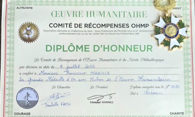 A Roma conferito all’Avvocato Francesco Miraglia il “Diplôme d’Honneur” dell’Œuvre Humanitaire OHMP