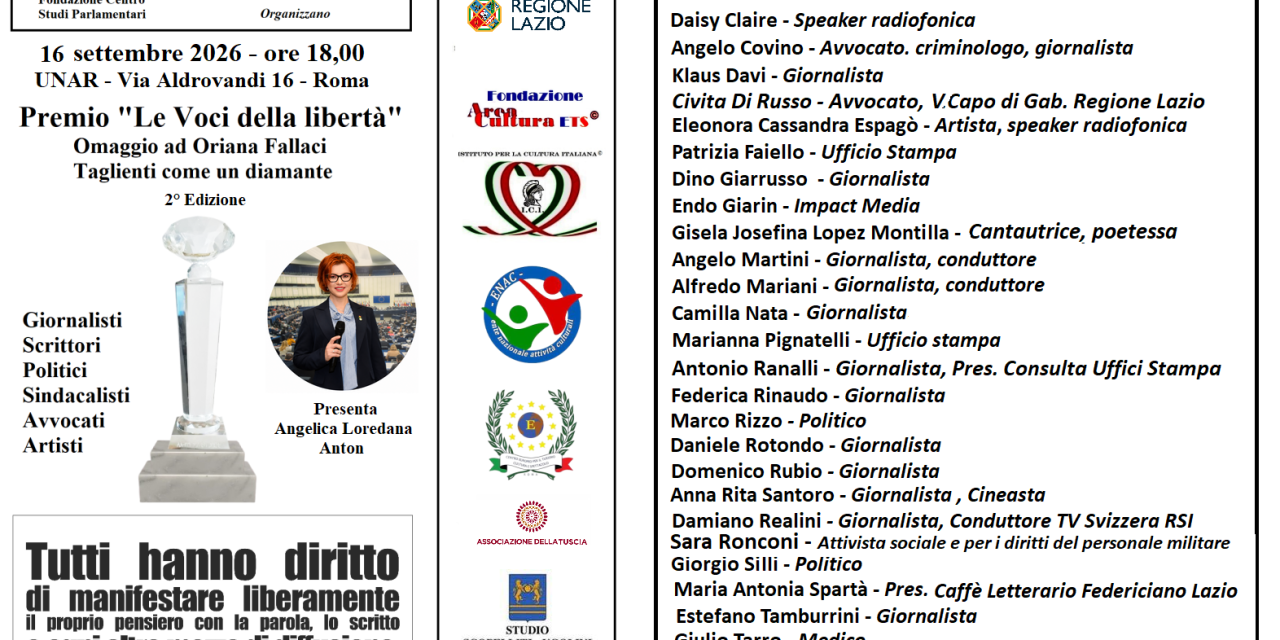 “Le Voci della Libertà”: a Roma la seconda edizione del Premio dedicato a Oriana Fallaci