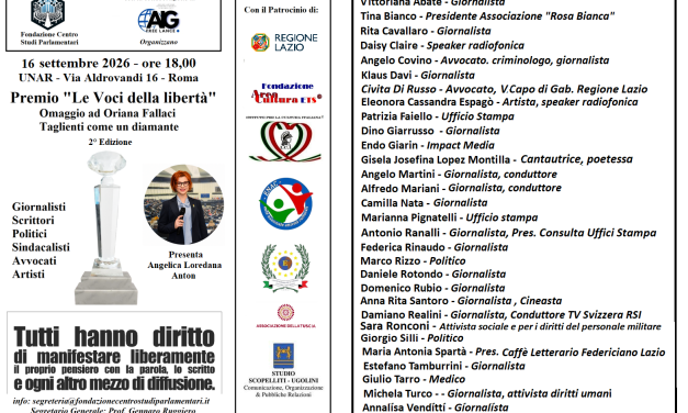 “Le Voci della Libertà”: a Roma la seconda edizione del Premio dedicato a Oriana Fallaci